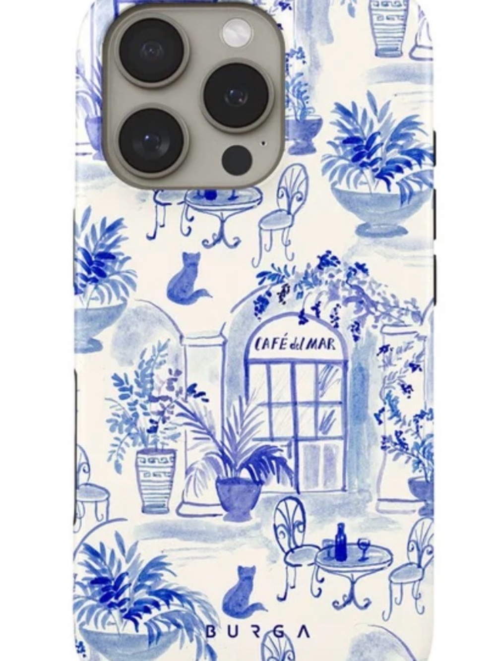 Burga Sobremesa I Phone 16 Pro Blue Toile Café Phone Case Magsafe EUC